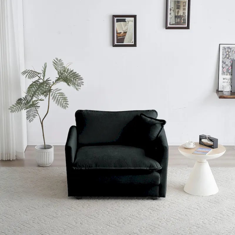Ensemble de canapés 3 pièces en chenille noire avec causeuse et 2 canapés simples