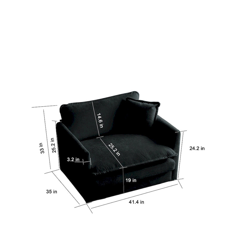 Ensemble de canapés 3 pièces en chenille noire avec causeuse et 2 canapés simples