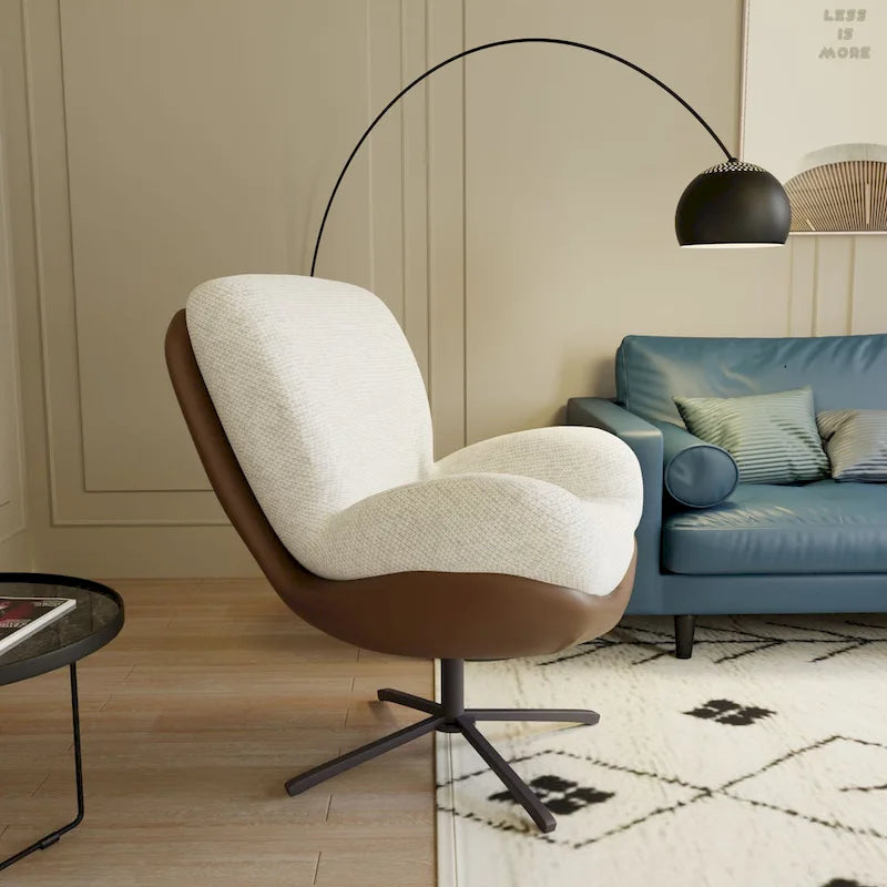 Fauteuil d'appoint pivotant, fauteuil de salon avec structure en métal, fauteuil de relaxation confortable à siège unique, fauteuil de lecture pivotant à 360 degrés.
