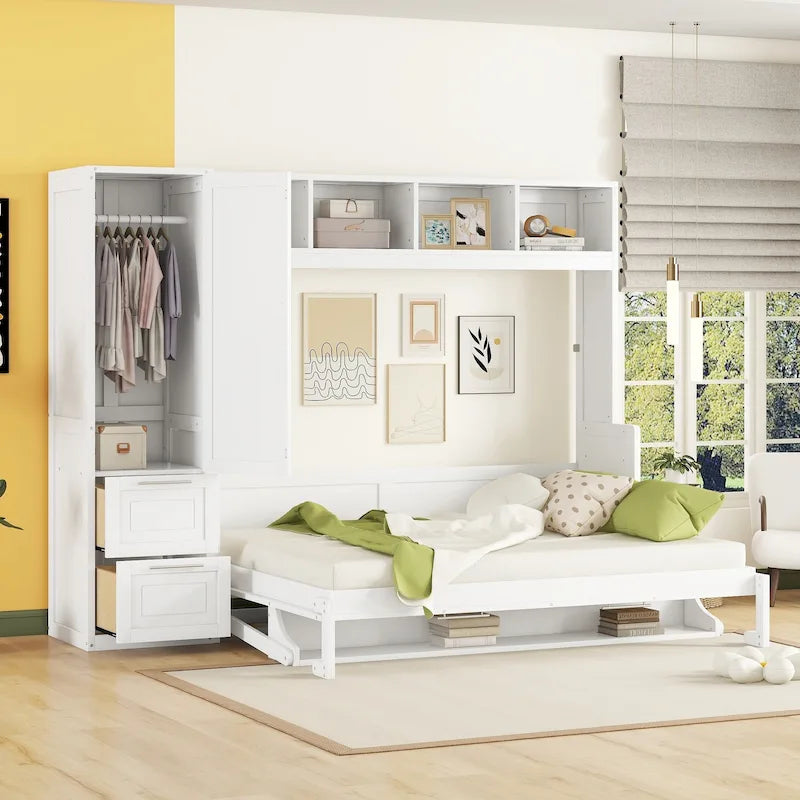 (Lit escamotable) — Avec armoire et tiroirs