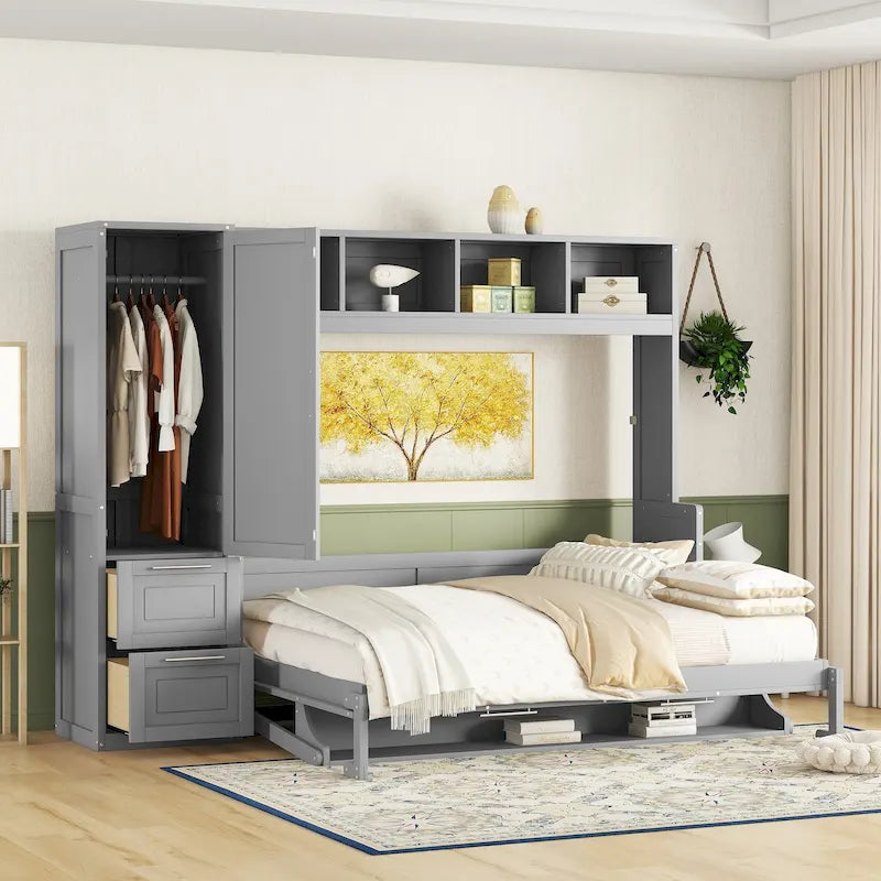(Lit escamotable) — Avec armoire et tiroirs