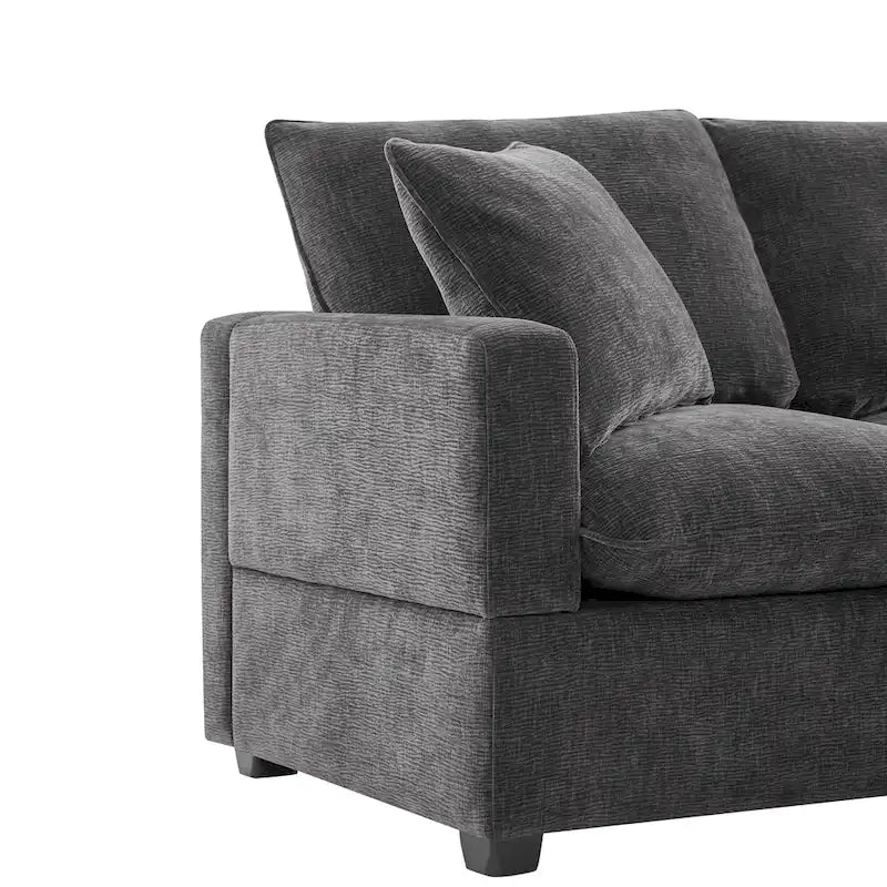 Ensemble de canapé d'angle modulaire 7 places en chenille noir 110 avec 2 oreillers et pouf pour salon ou appartement