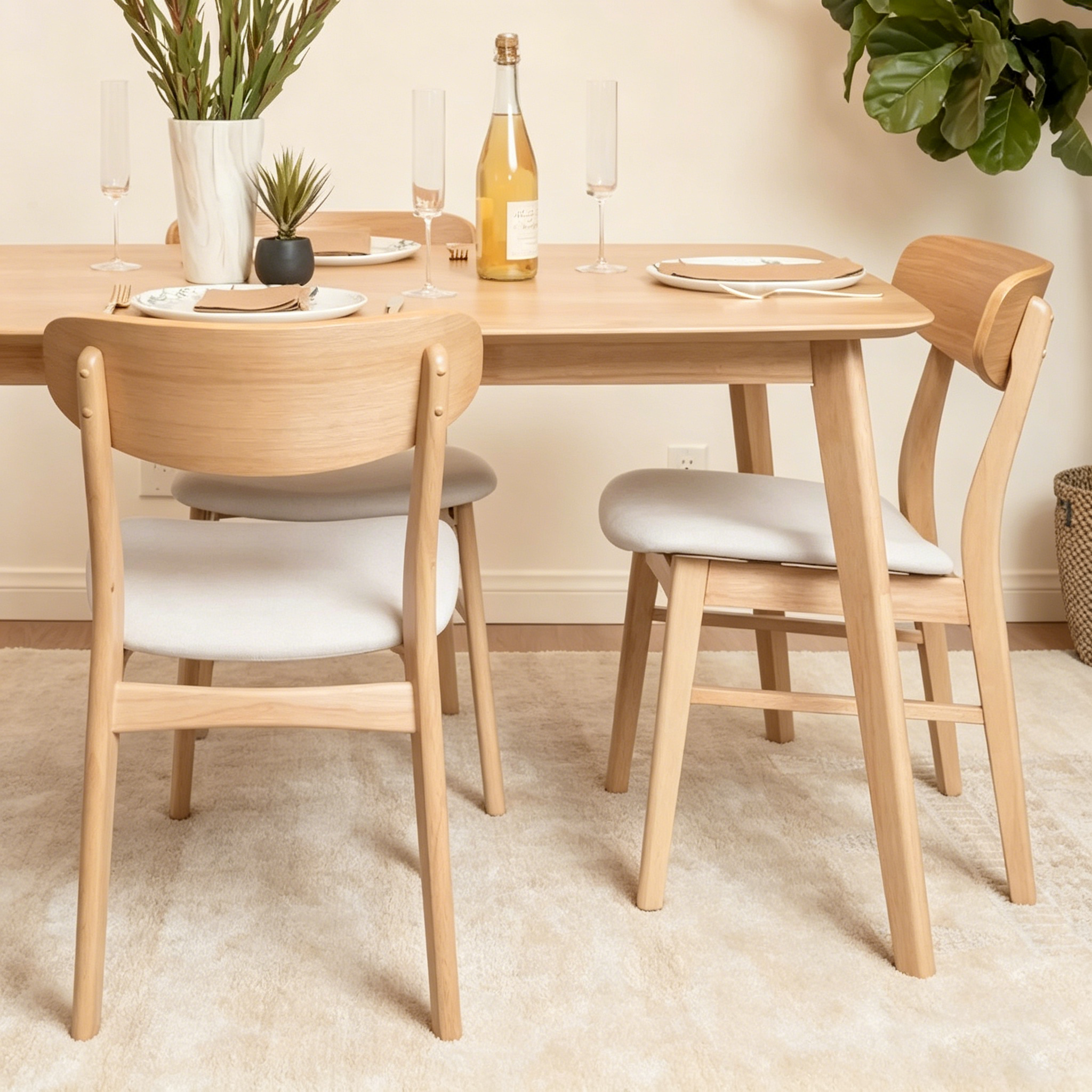 Chaises de salle à manger en bois d'hévéa massif (lot de 2)