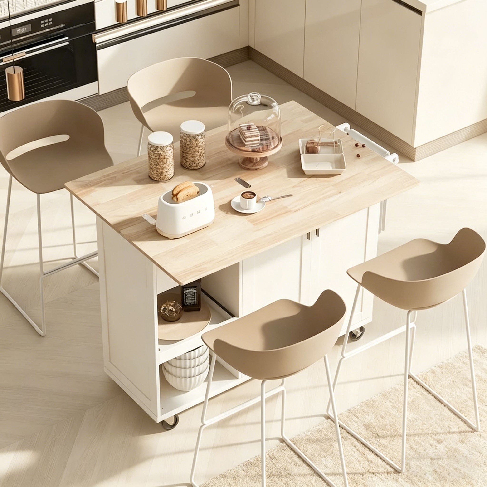 Îlot de cuisine avec plan de travail rabattable (tabouret non inclus)