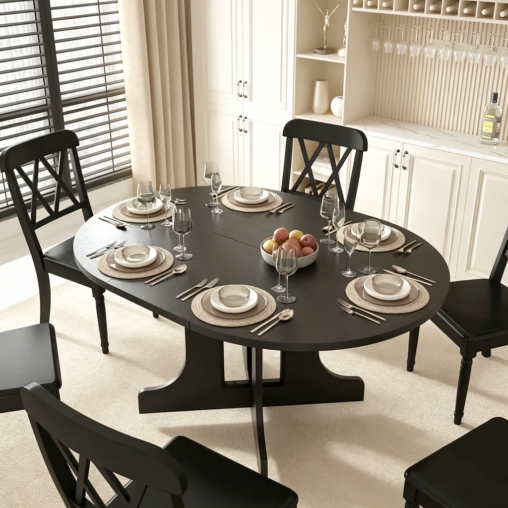 Table à manger pour cuisine de ferme avec plateau de table ovale extensible