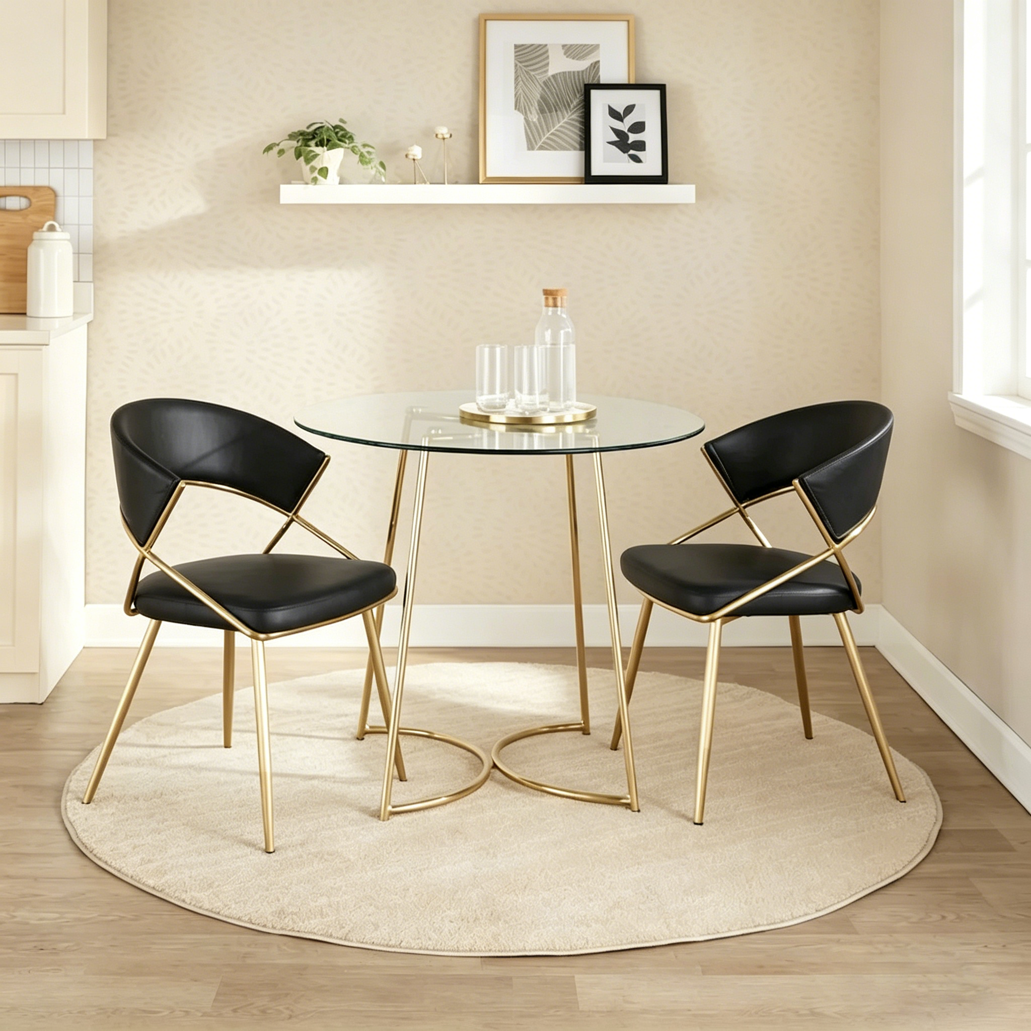 Chaises de salle à manger capitonnées dorées (Lot de 2)