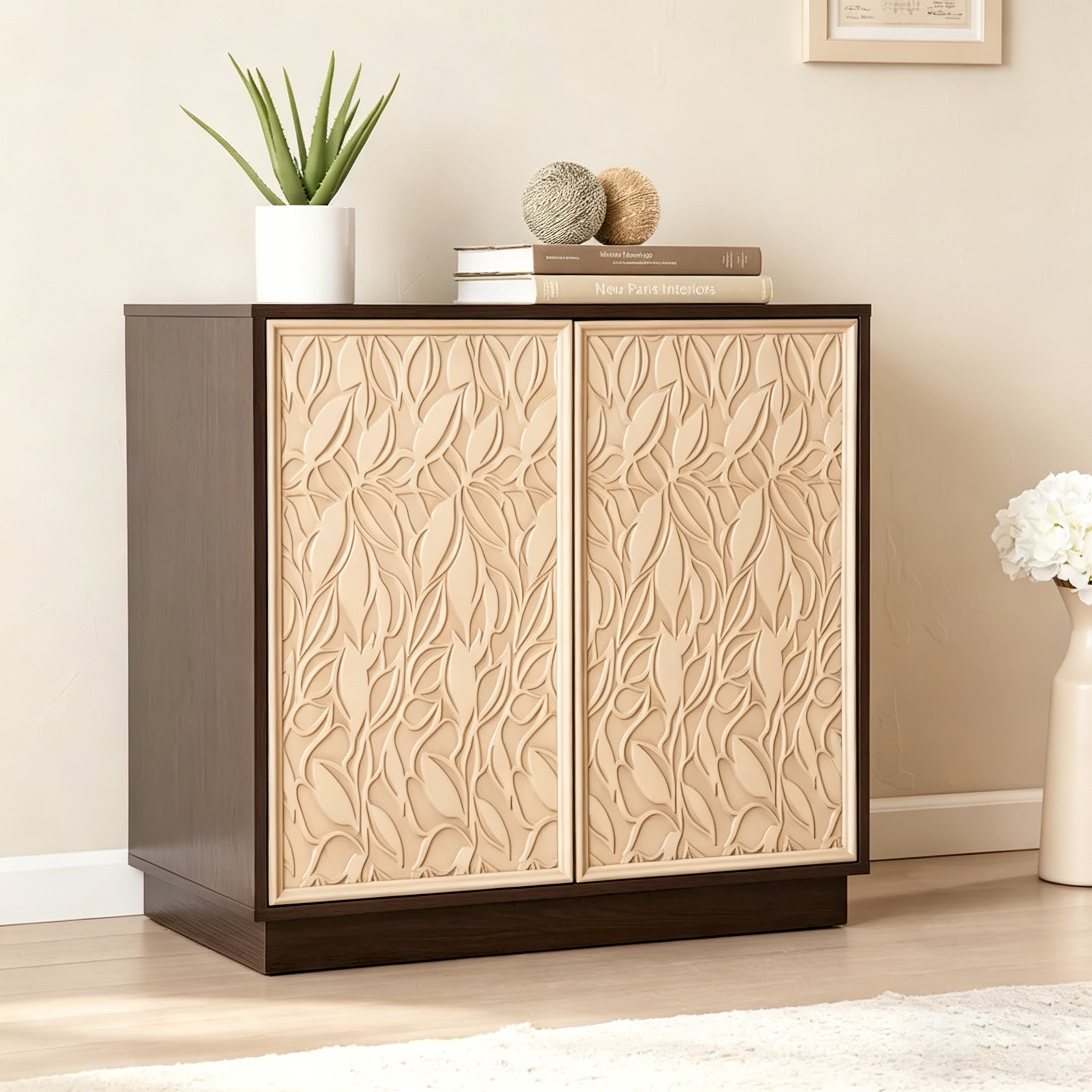 Meuble de rangement en bois marron de style transitionnel moderne