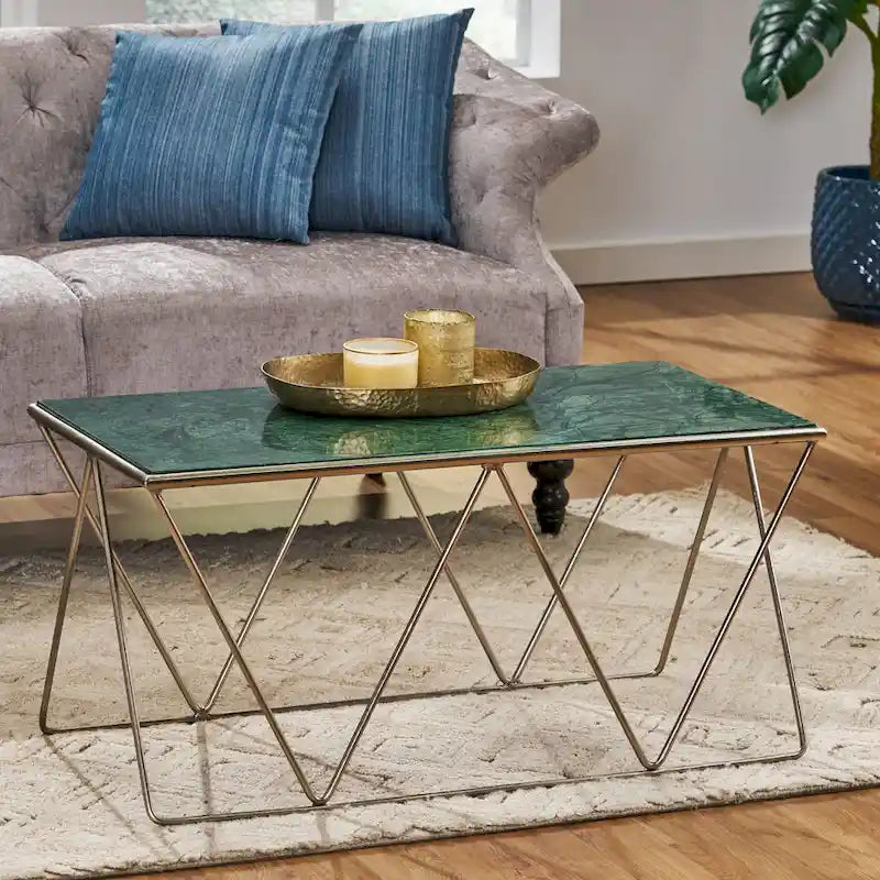 Table basse moderne de luxe faite à la main avec plateau en marbre — 37.00 (L) x 19.00 (l) x 18.00 (H)