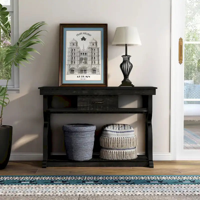 Console à 3 étagères ouvertes en chêne noir DH BASIC Farmhouse de 47 po par Denhour