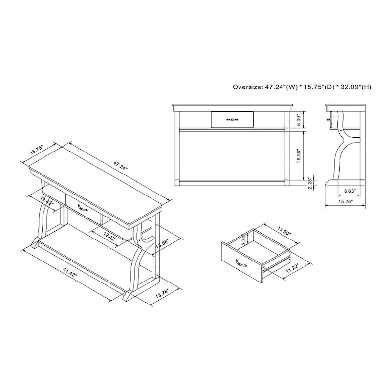 Console à 3 étagères ouvertes en chêne noir DH BASIC Farmhouse de 47 po par Denhour