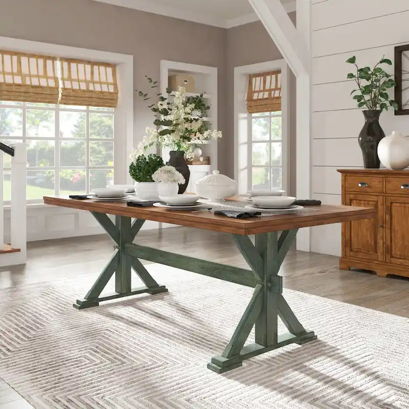 Table à manger en chêne de 78 pouces avec piètement en X