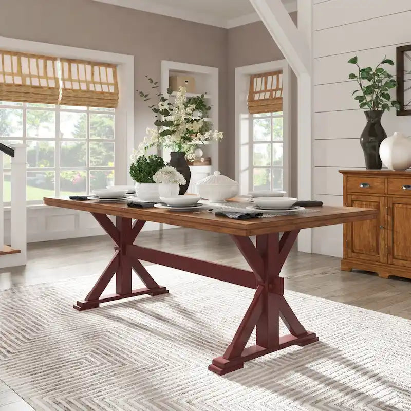 Table à manger en chêne de 78 pouces avec piètement en X