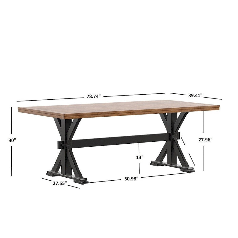 Table à manger en chêne de 78 pouces avec piètement en X