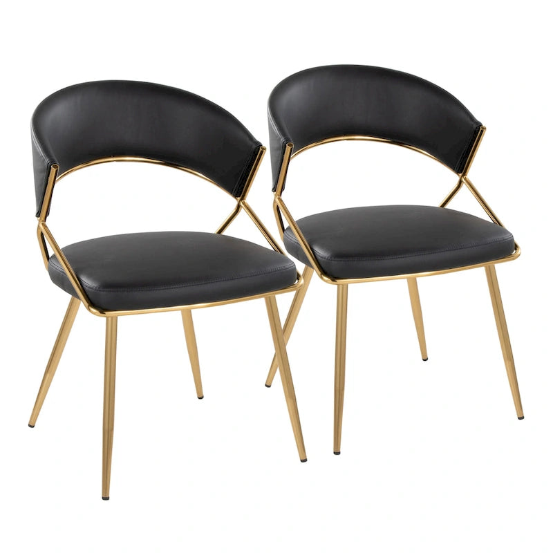 Chaises de salle à manger capitonnées dorées (Lot de 2)