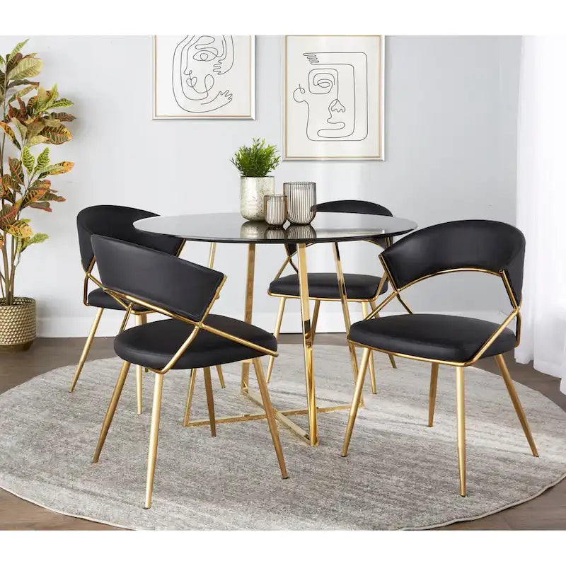 Chaises de salle à manger capitonnées dorées (Lot de 2)