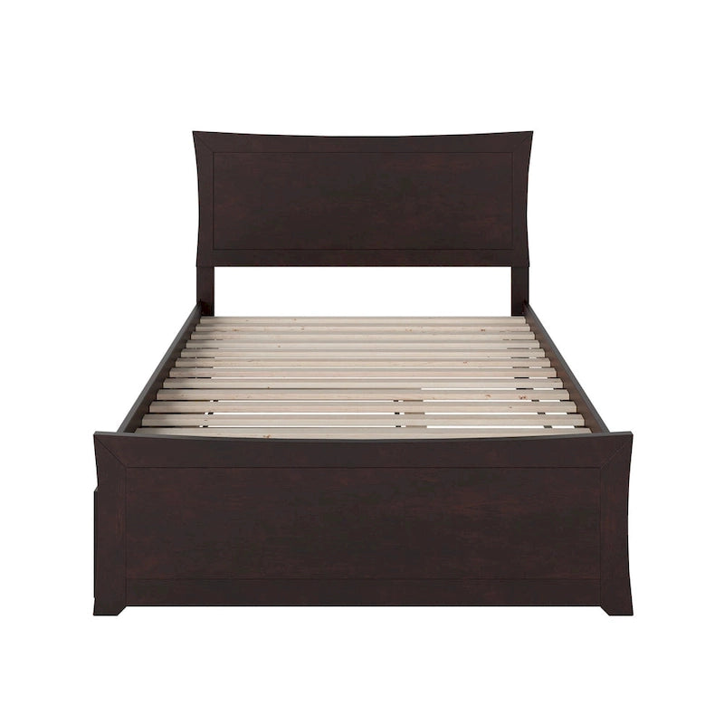 Lit plateforme avec pied de lit assorti et sommier escamotable