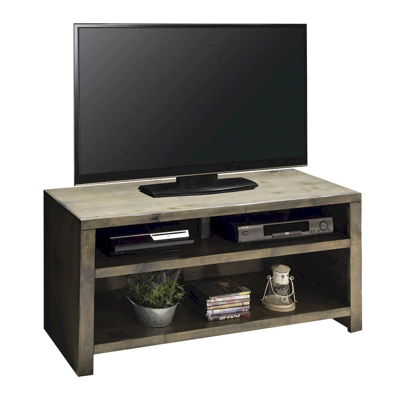 Meuble TV de 122 cm (convient aux téléviseurs jusqu'à 55 pouces) — Aucun assemblage requis, finition bois de grange
