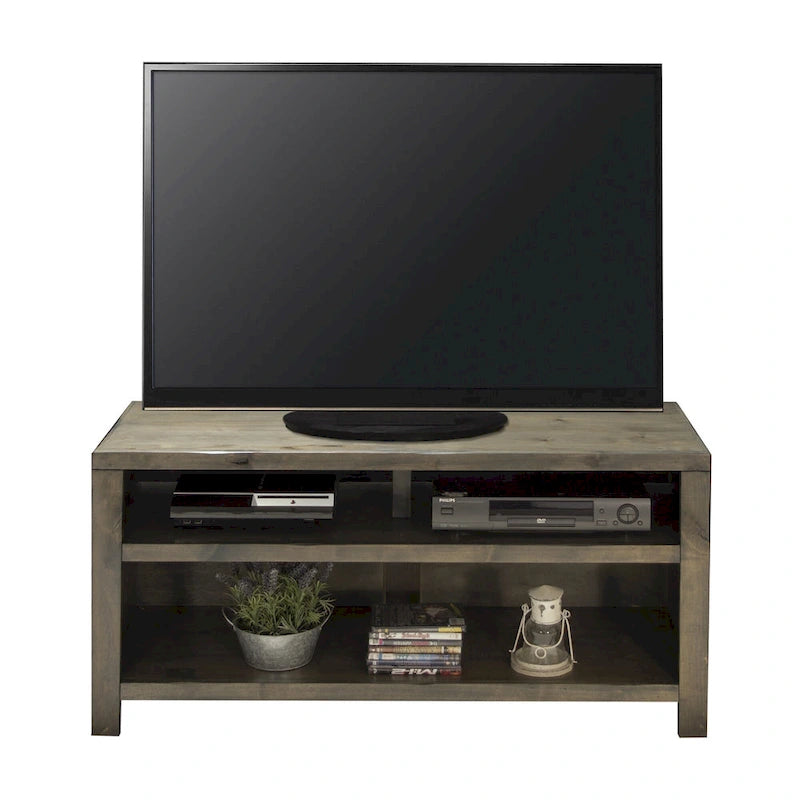 Meuble TV de 122 cm (convient aux téléviseurs jusqu'à 55 pouces) — Aucun assemblage requis, finition bois de grange