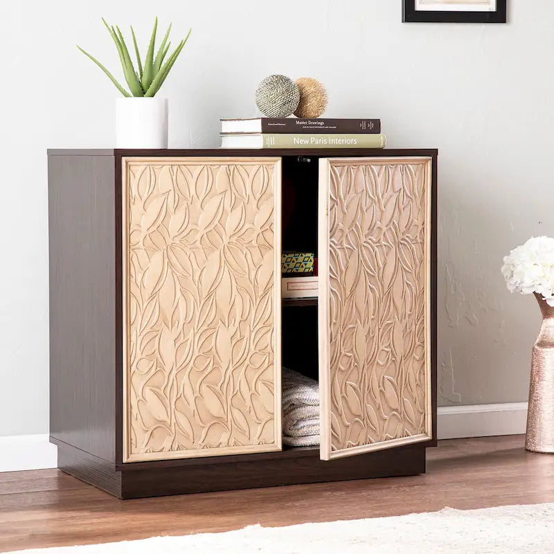 Meuble de rangement en bois marron de style transitionnel moderne