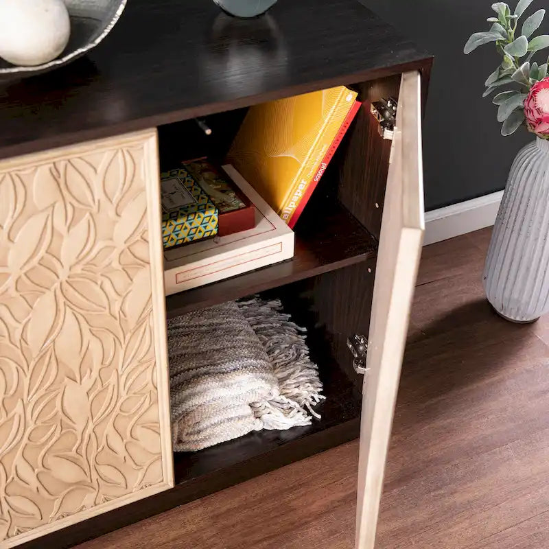 Meuble de rangement en bois marron de style transitionnel moderne