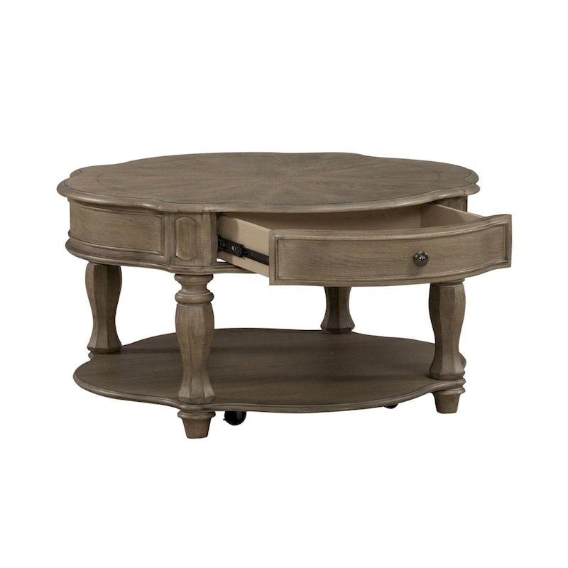 Table basse ronde couleur terre cuite patinée