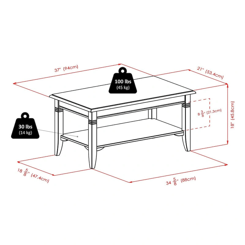 Table basse, cappuccino - 37L x 21P x 18H