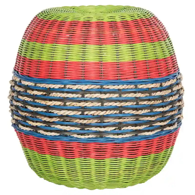Tabouret tonneau en rotin à plusieurs brins
