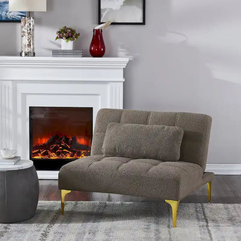 Canapé-lit pliable — Pieds en bois massif, tissu en lin, vert moutarde