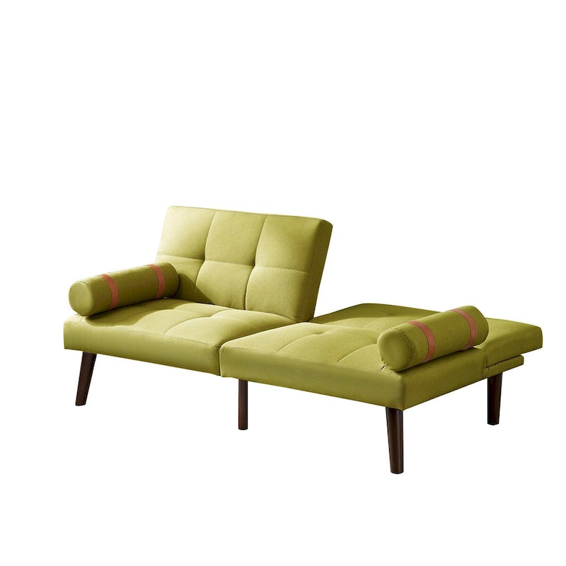 Canapé-lit pliable — Pieds en bois massif, tissu en lin, vert moutarde