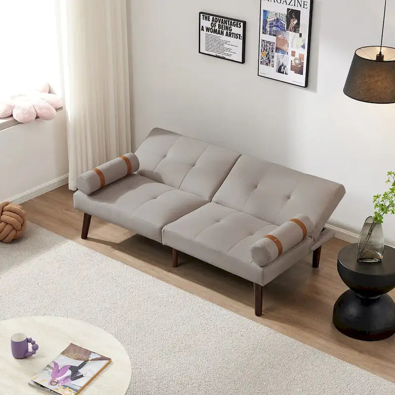Canapé-lit pliable — Pieds en bois massif, tissu en lin, vert moutarde