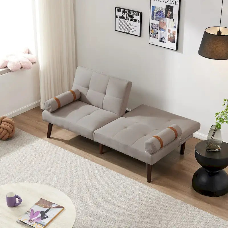 Canapé-lit pliable — Pieds en bois massif, tissu en lin, vert moutarde