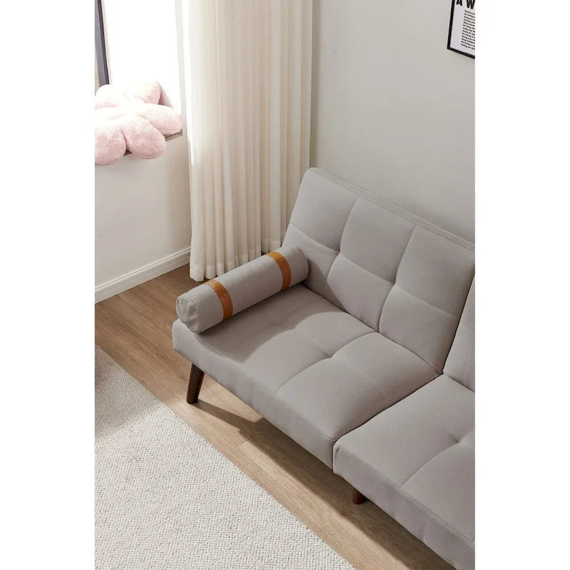 Canapé-lit pliable — Pieds en bois massif, tissu en lin, vert moutarde