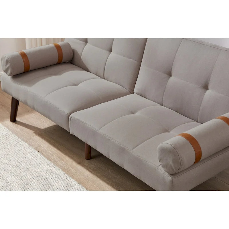 Canapé-lit pliable — Pieds en bois massif, tissu en lin, vert moutarde
