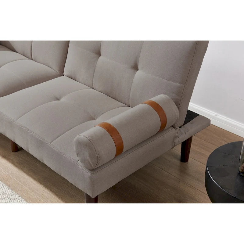 Canapé-lit pliable — Pieds en bois massif, tissu en lin, vert moutarde