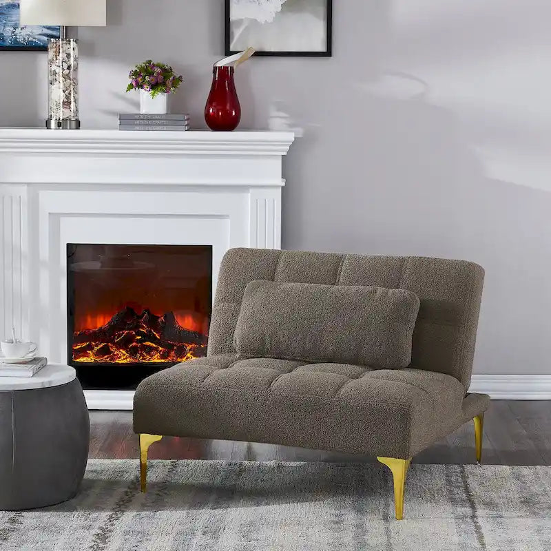 Canapé-lit pliable — Pieds en bois massif, tissu en lin, vert moutarde