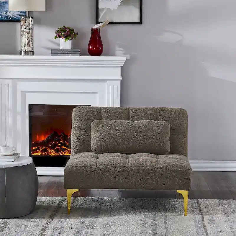 Canapé-lit pliable — Pieds en bois massif, tissu en lin, vert moutarde