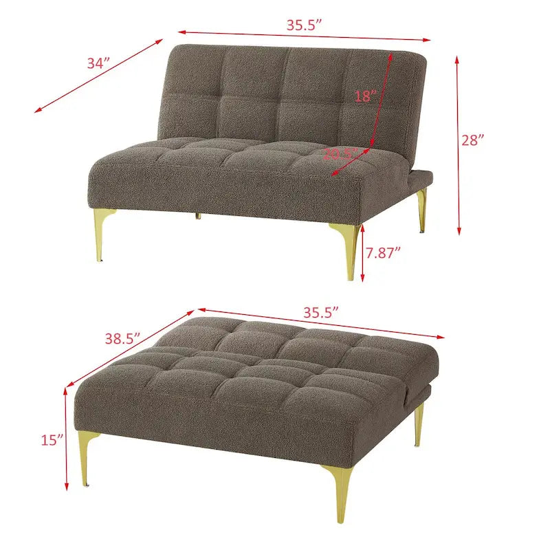 Canapé-lit pliable — Pieds en bois massif, tissu en lin, vert moutarde