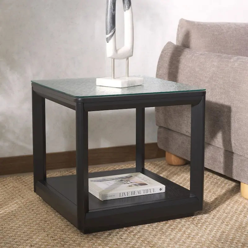 Table d'appoint décorative à plateau en verre — 56 cm (L) x 56 cm (P) x 53 cm (H)
