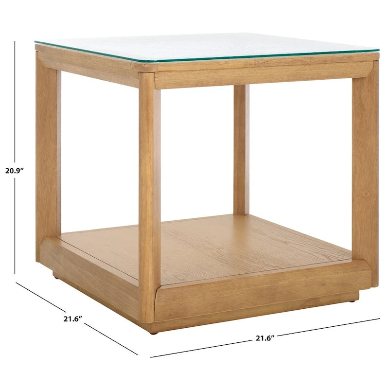 Table d'appoint décorative à plateau en verre — 56 cm (L) x 56 cm (P) x 53 cm (H)